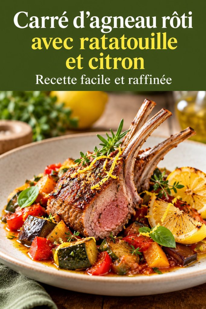 Carré d'agneau rôti avec ratatouille colorée et citron