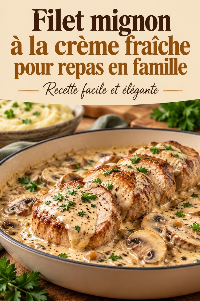 Un plat de filet mignon à la crème fraîche, présenté avec des légumes colorés.