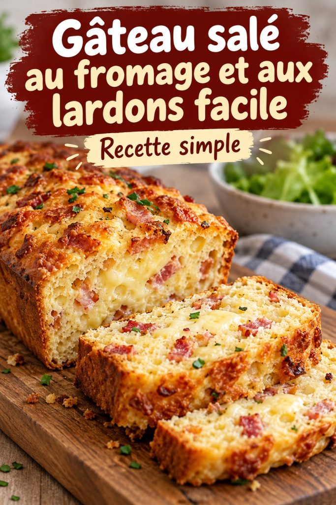 Une tranche de gâteau salé au fromage et lardons, sur une assiette rustique.