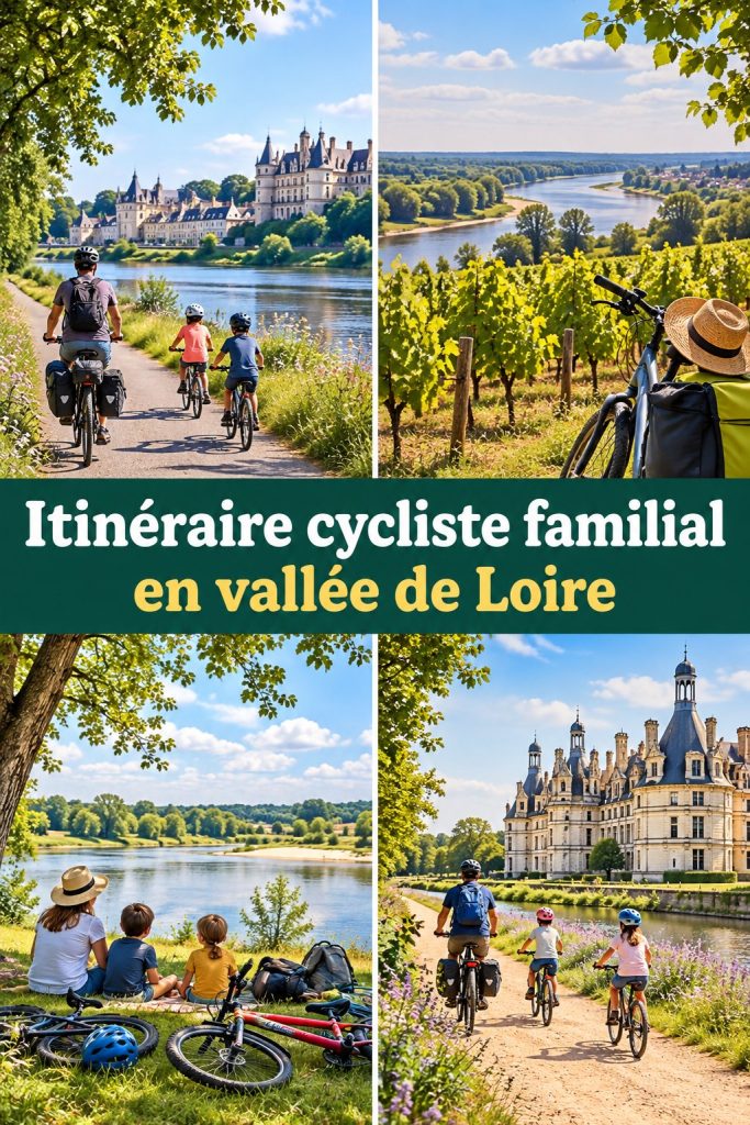 Famille en vélo le long de la Loire, profitant d'une sortie en pleine nature