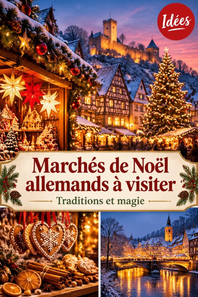 Un marché de Noël en Allemagne illuminé pendant la nuit