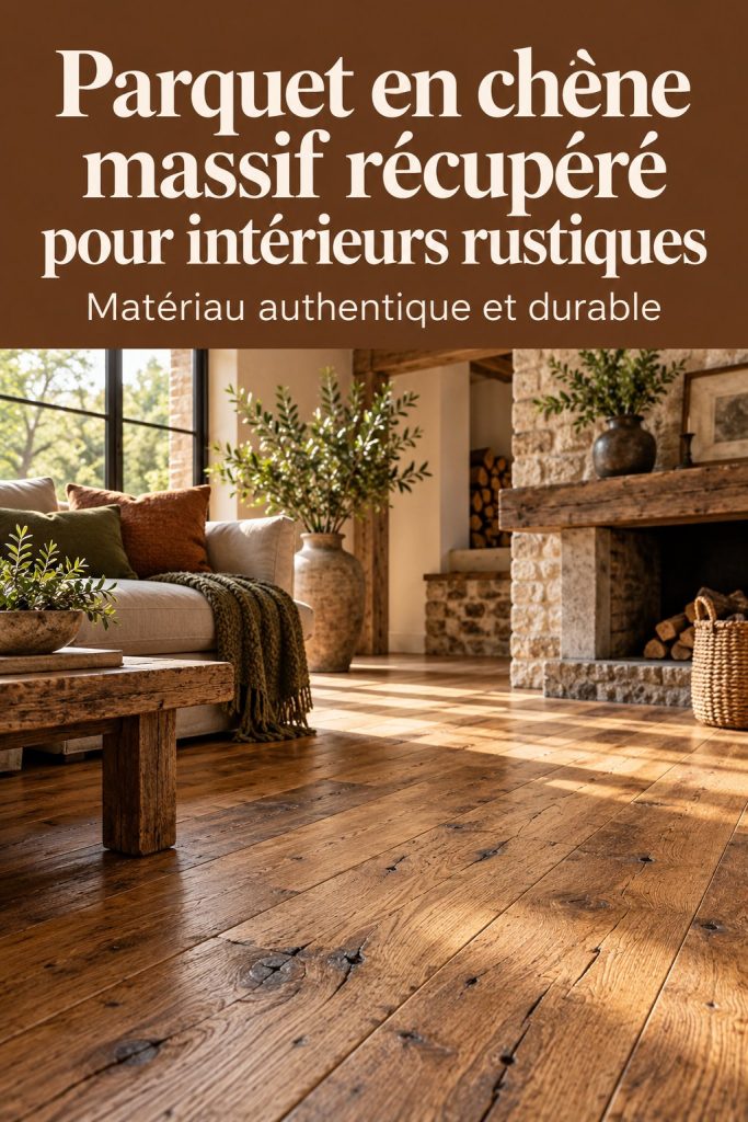 Un intérieur rustique avec parquet en chêne massif récupéré, apportant chaleur et authenticité.