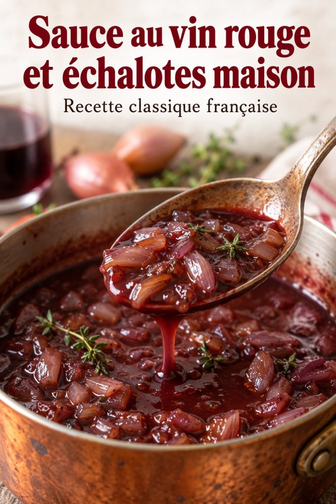 Une délicieuse sauce au vin rouge et échalotes, prête à servir avec des viandes